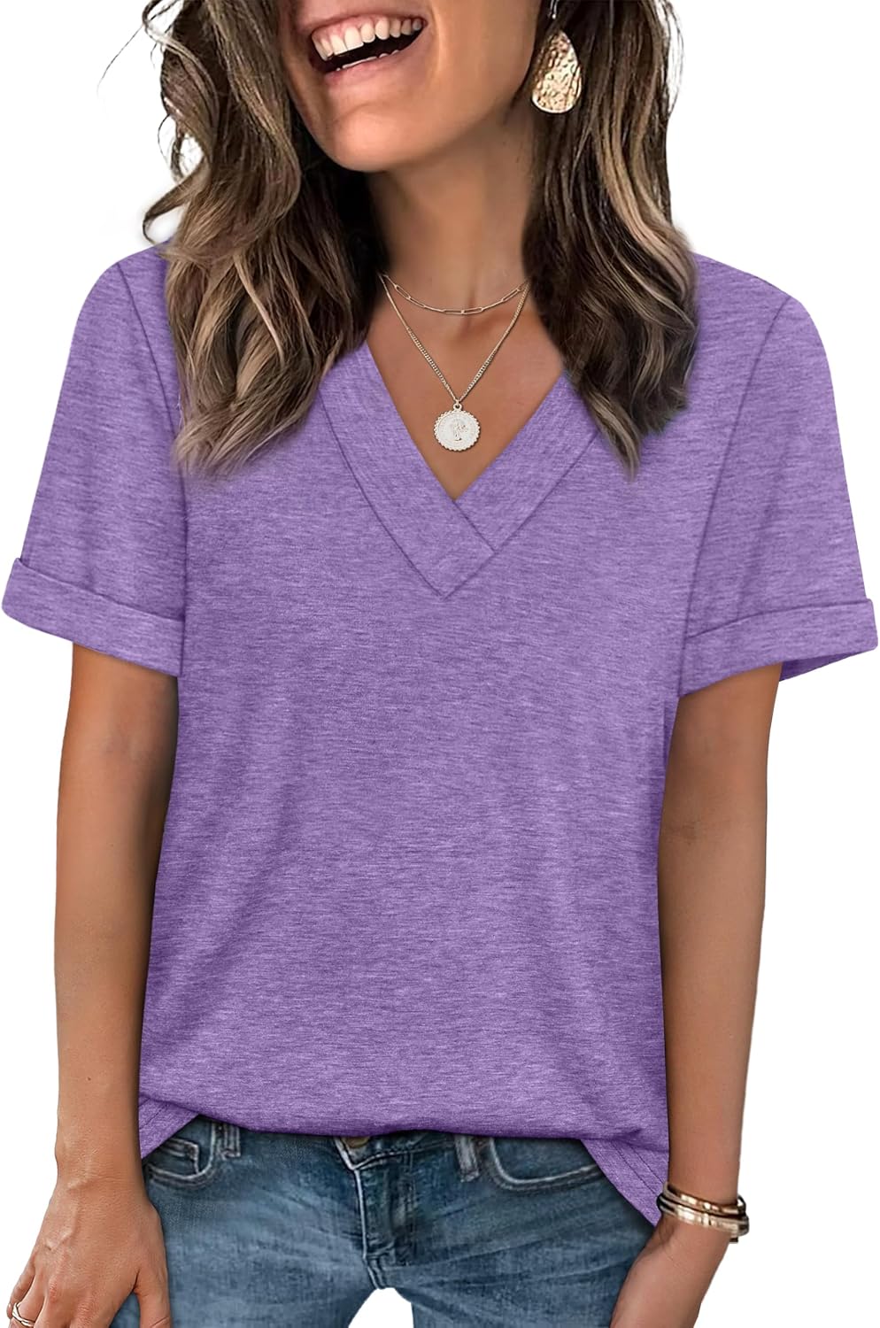 WIHOLL Womens Summer Tops Short Sleeve Basic Casual V Neck T Shirts Trendy Fashion 2026