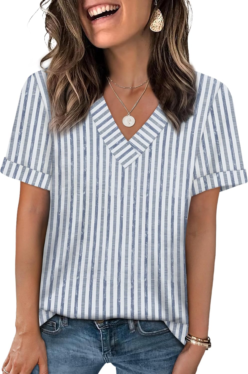 WIHOLL Womens Summer Tops Short Sleeve Basic Casual V Neck T Shirts Trendy Fashion 2026