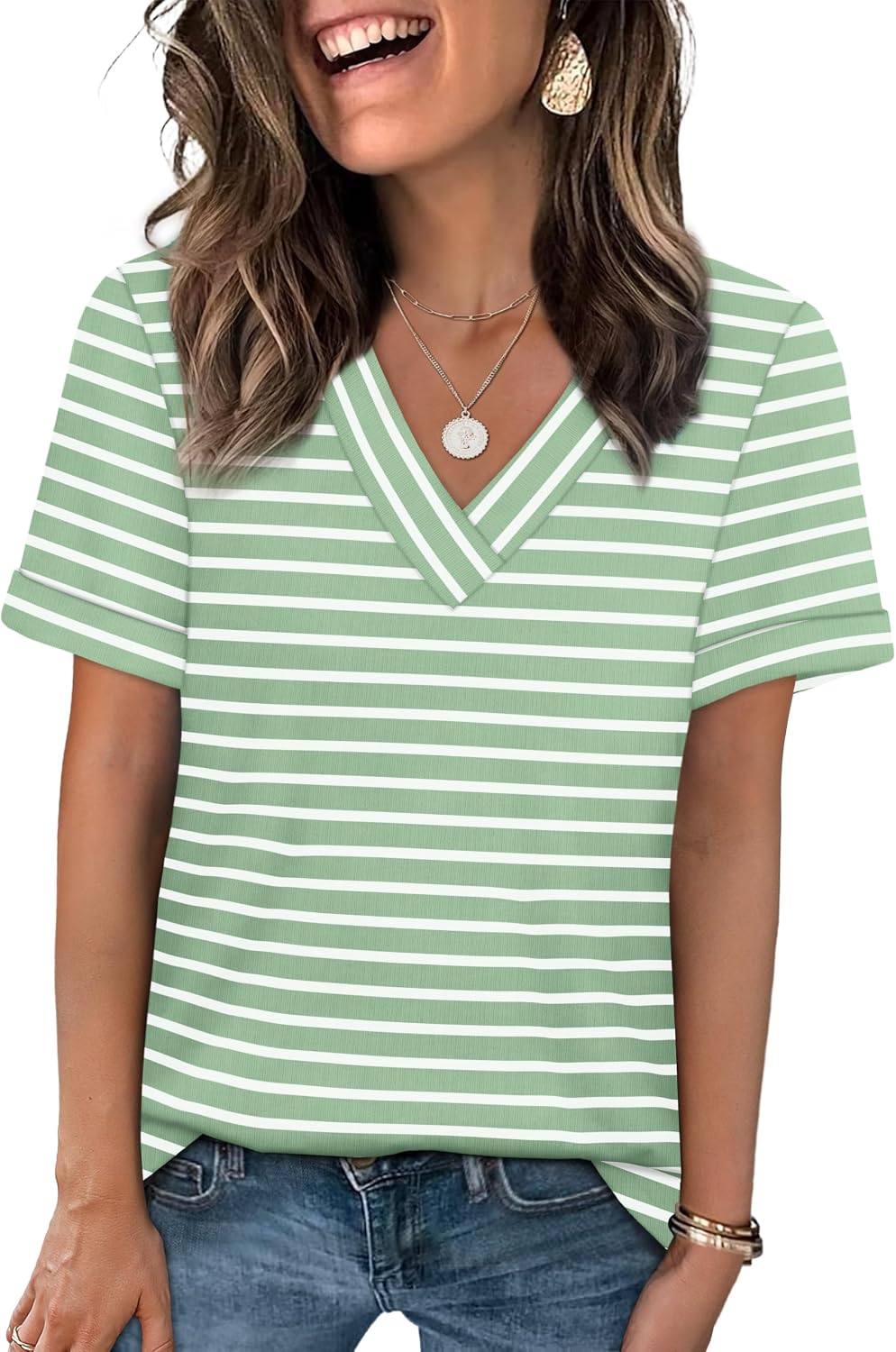 WIHOLL Womens Summer Tops Short Sleeve Basic Casual V Neck T Shirts Trendy Fashion 2026