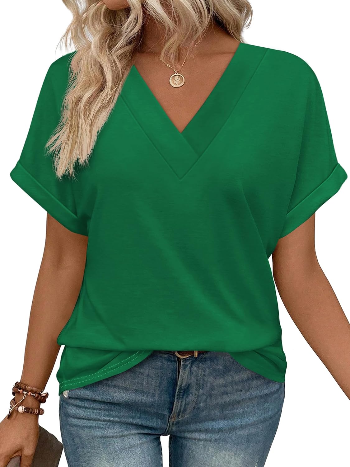 WIHOLL Womens Summer Tops Short Dolman Sleeve Shirts 2026 Fashion V Neck Outfits Clothes