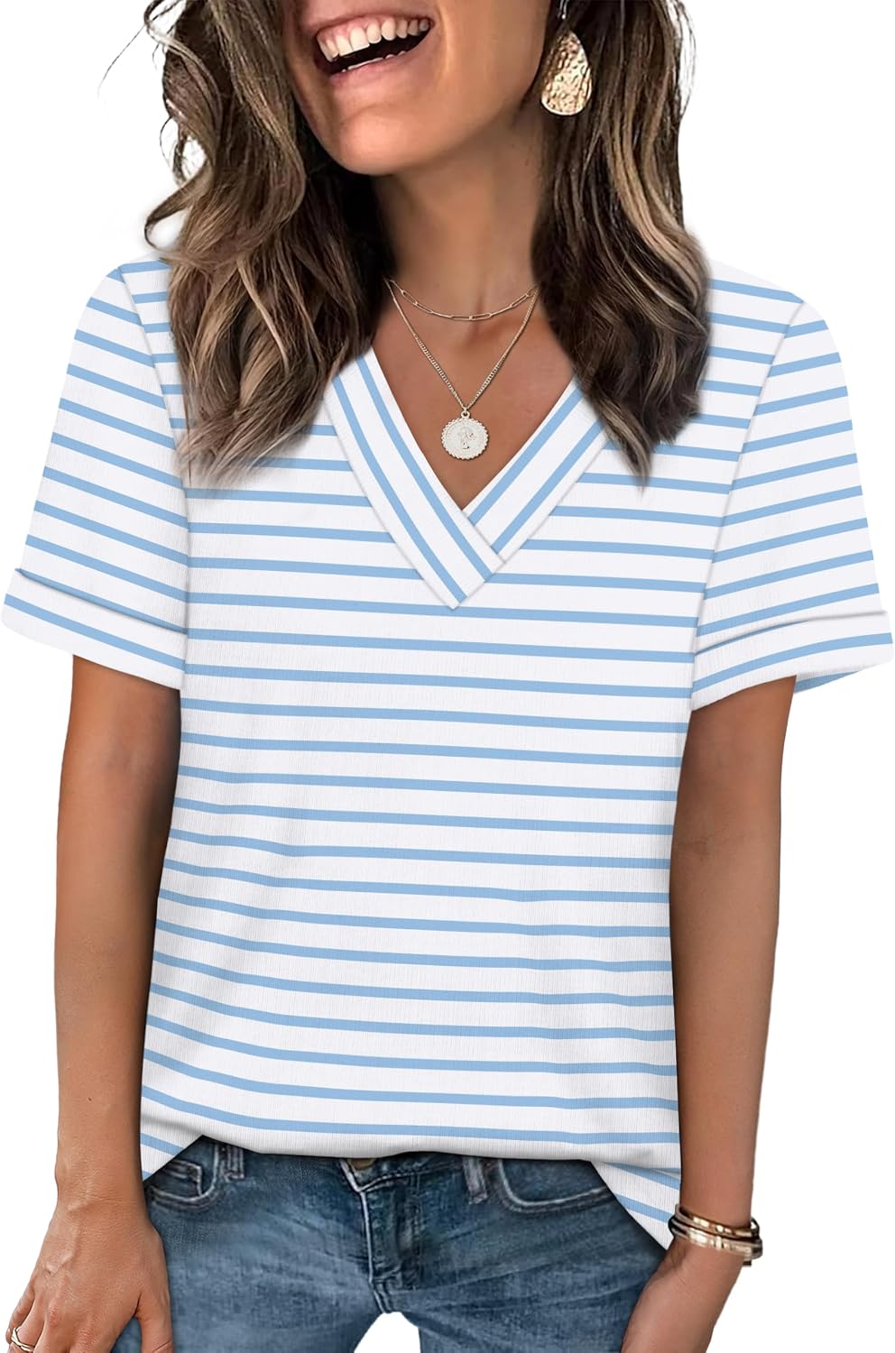 WIHOLL Womens Summer Tops Short Sleeve Basic Casual V Neck T Shirts Trendy Fashion 2026