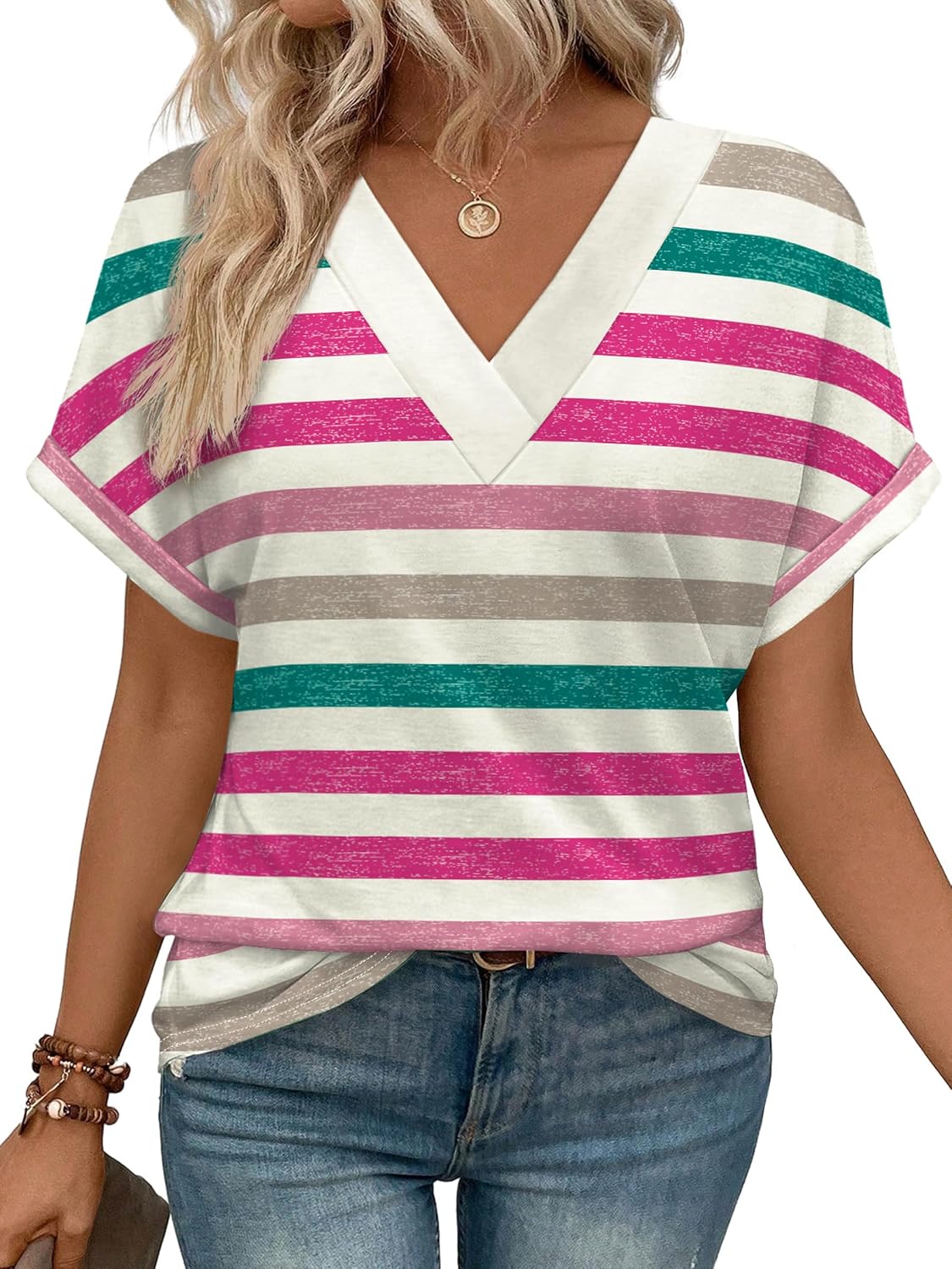 WIHOLL Womens Summer Tops Short Dolman Sleeve Shirts 2026 Fashion V Neck Outfits Clothes