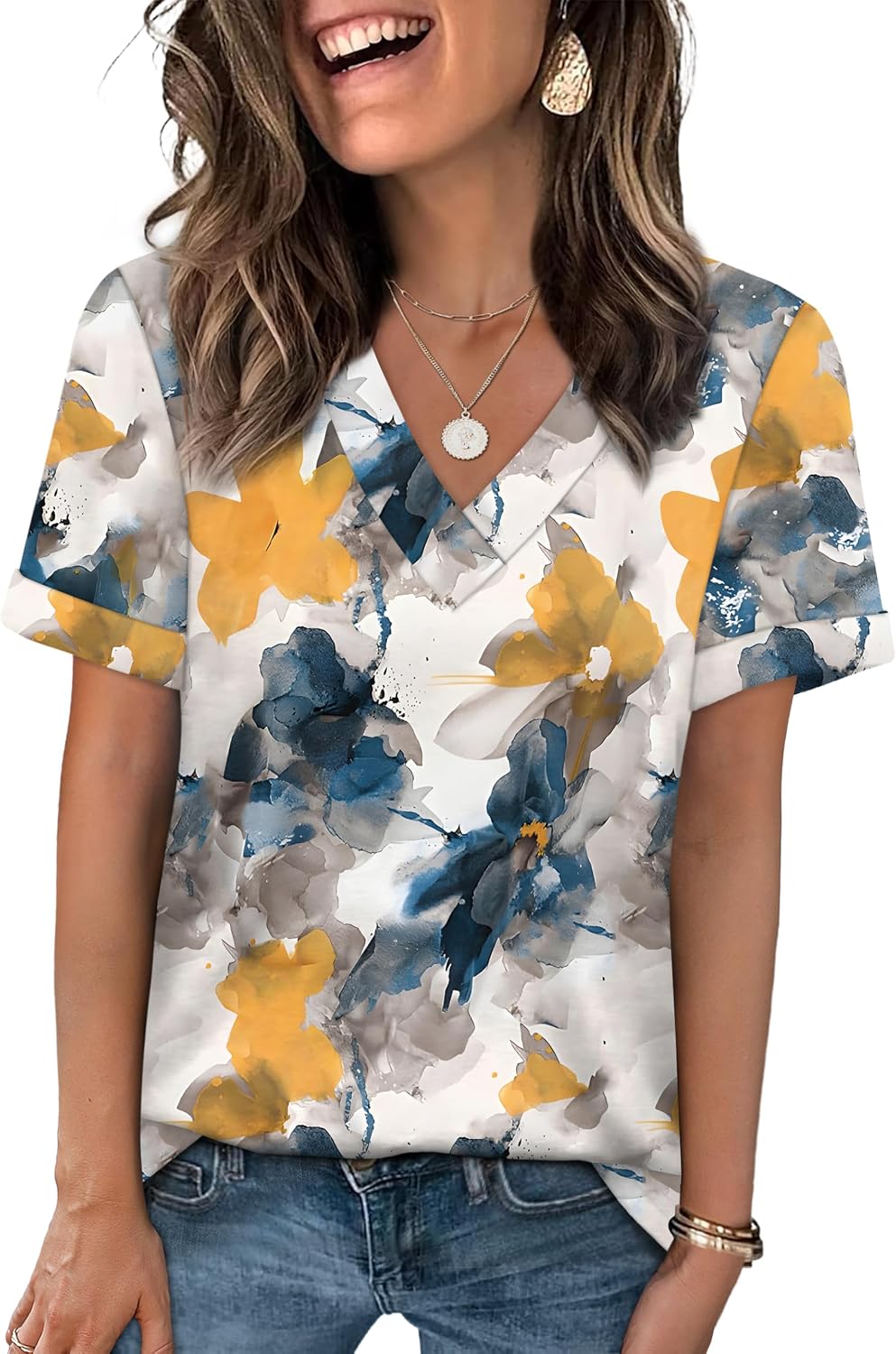 WIHOLL Womens Summer Tops Short Sleeve Basic Casual V Neck T Shirts Trendy Fashion 2026