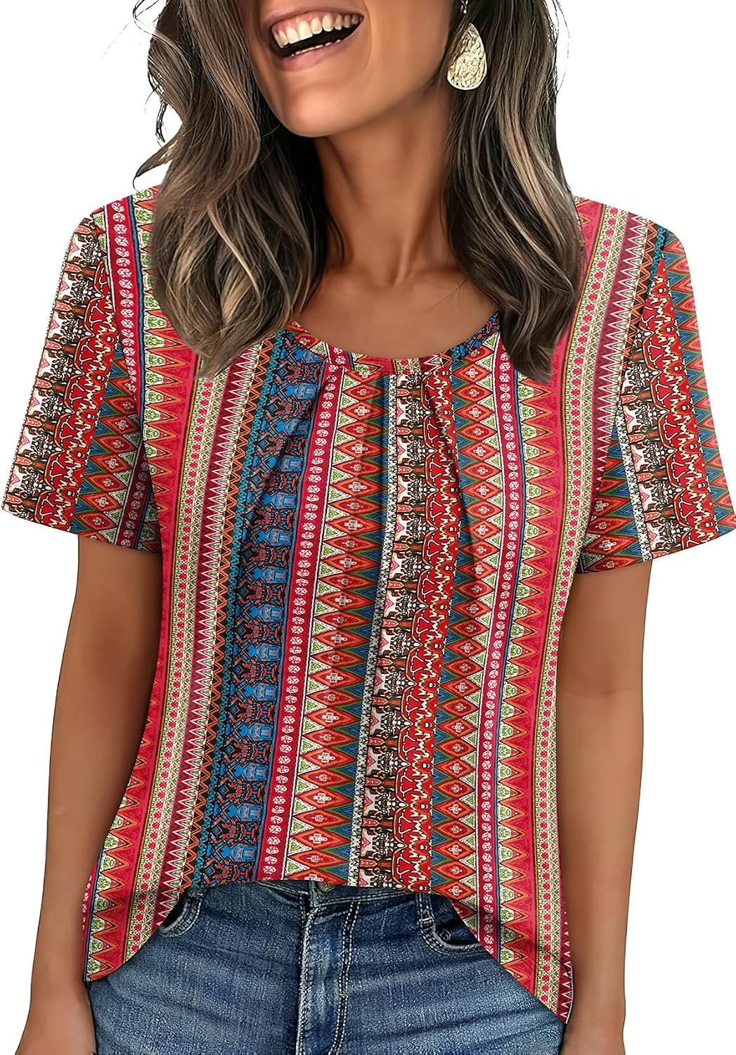 WIHOLL Women T Shirts Pleated Short Sleeve Tops Business Casual Blouses | Loose Fit, Dressy Casual, Trendy 2026, Flowy, Boho