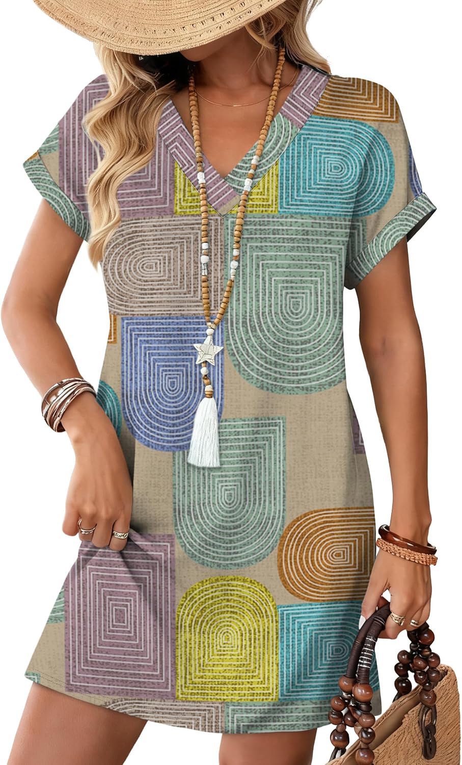 WIHOLL Summer Dresses for Women Casual Tshirt Dress Midi Dresses Fashion Beach Vacation Clothes