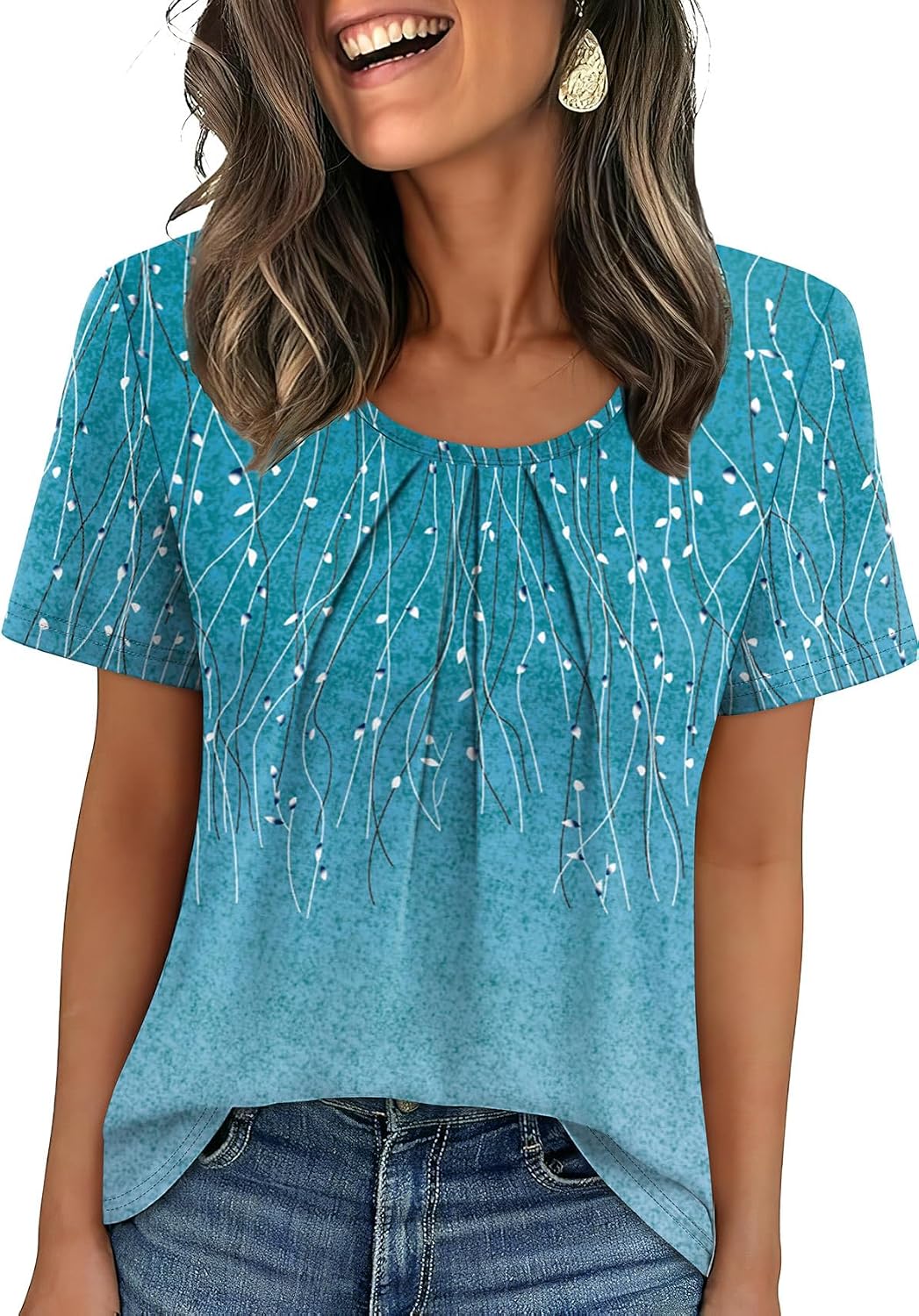 WIHOLL Women T Shirts Pleated Short Sleeve Tops Business Casual Blouses | Loose Fit, Dressy Casual, Trendy 2026, Flowy, Boho