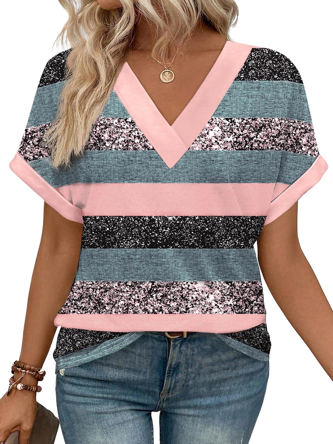 WIHOLL Womens Summer Tops Short Dolman Sleeve Shirts 2026 Fashion V Neck Outfits Clothes