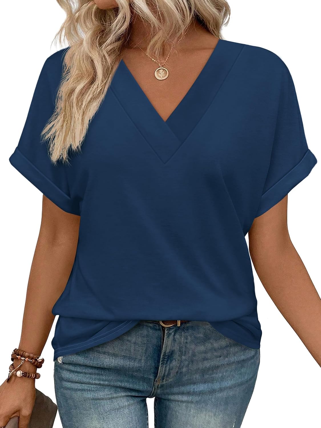 WIHOLL Womens Summer Tops Short Dolman Sleeve Shirts 2026 Fashion V Neck Outfits Clothes