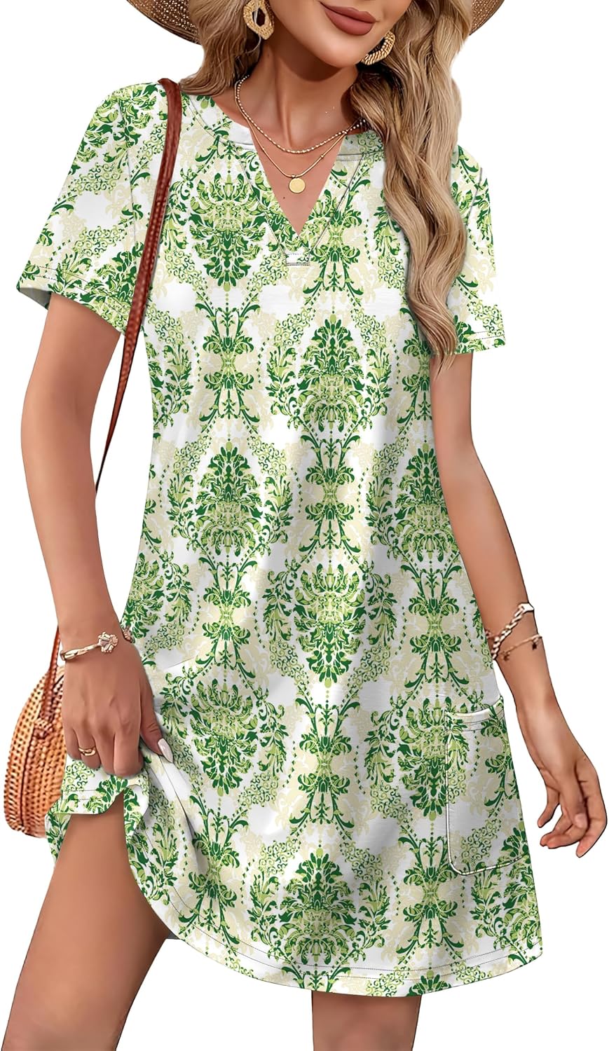 WIHOLL Summer Dresses for Women Casual V Neck Wedding Guest Dress Hawaiian Midi Dress Fashion Beach Vacation Clothes