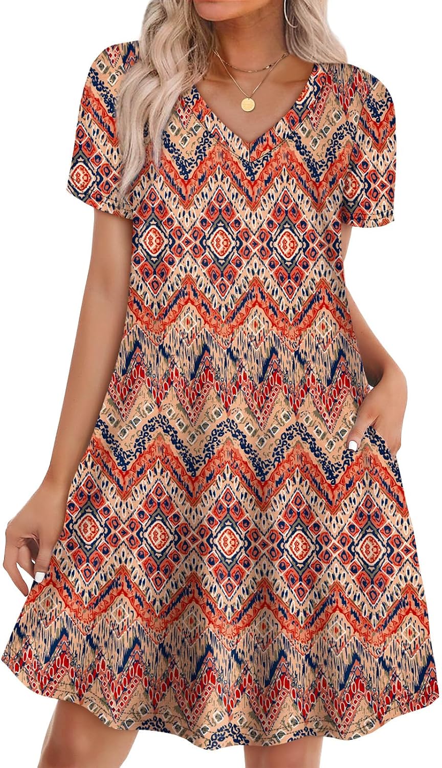 WIHOLL Boho Summer Dresses for Women Casual Loose T Shirt Dress with Pockets Beach Vacation Outfits S-4XL