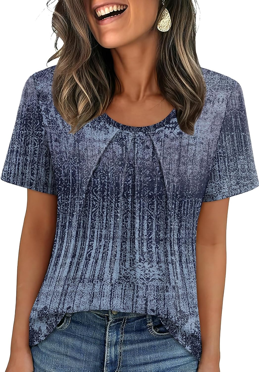 WIHOLL Women T Shirts Pleated Short Sleeve Tops Business Casual Blouses | Loose Fit, Dressy Casual, Trendy 2026, Flowy, Boho