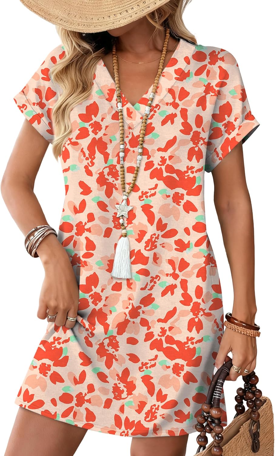 WIHOLL Summer Dresses for Women Casual Tshirt Dress Midi Dresses Fashion Beach Vacation Clothes