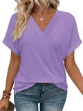 WIHOLL Womens Summer Tops Short Dolman Sleeve Shirts 2026 Fashion V Neck Outfits Clothes