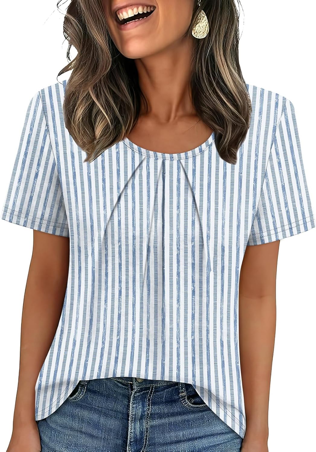 WIHOLL Women T Shirts Pleated Short Sleeve Tops Business Casual Blouses | Loose Fit, Dressy Casual, Trendy 2026, Flowy, Boho