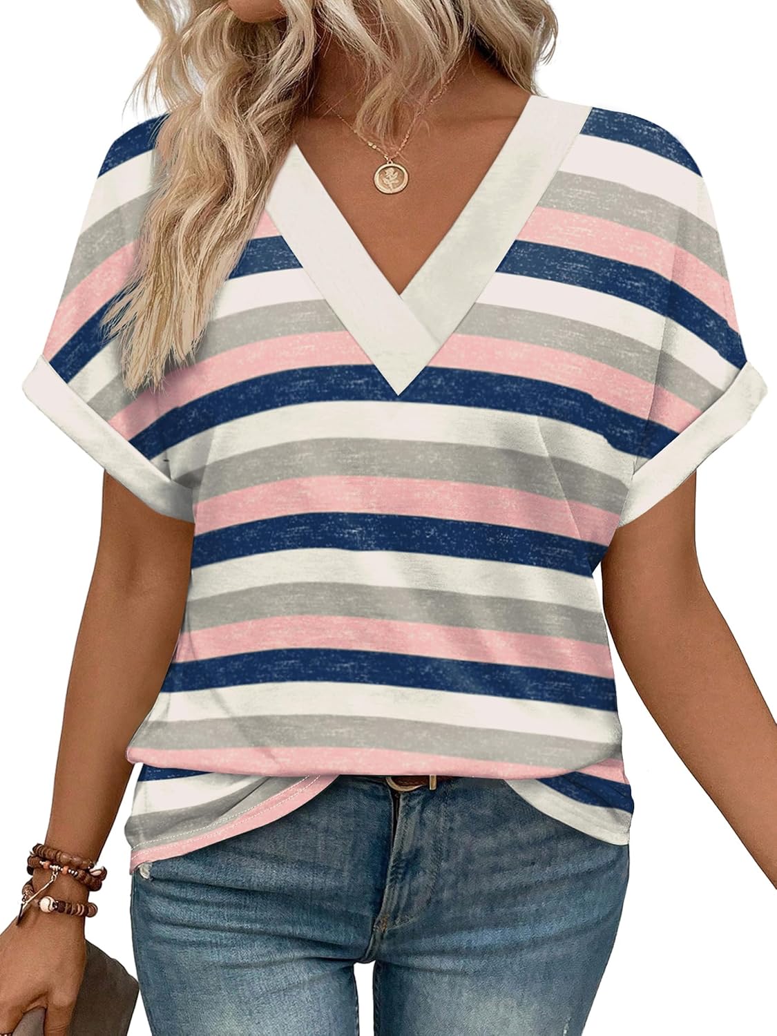 WIHOLL Womens Summer Tops Short Dolman Sleeve Shirts 2026 Fashion V Neck Outfits Clothes