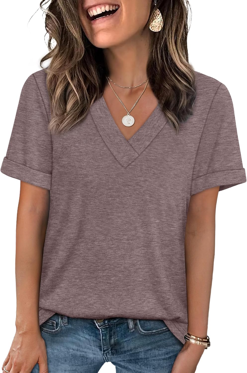 WIHOLL Womens Summer Tops Short Sleeve Basic Casual V Neck T Shirts Trendy Fashion 2026