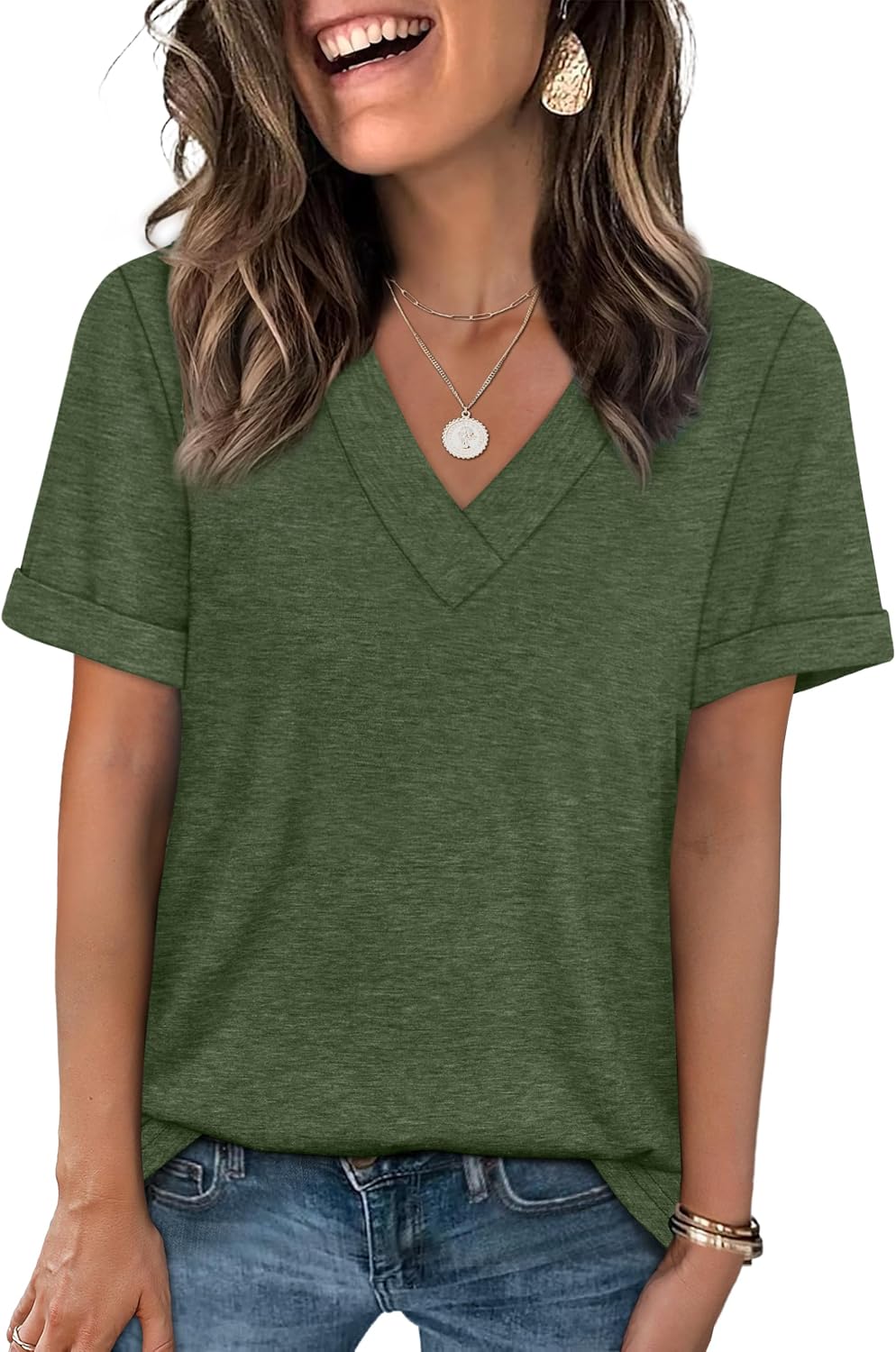 WIHOLL Womens Summer Tops Short Sleeve Basic Casual V Neck T Shirts Trendy Fashion 2026