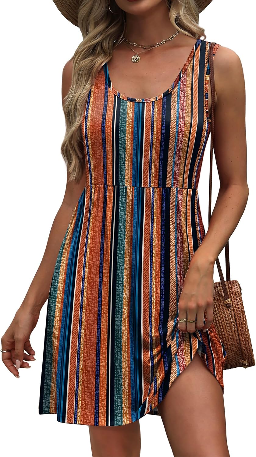 WIHOLL Women's Summer Dress 2026 A-Line Sleeveless Casual Sundress with Pockets Floral/Solid