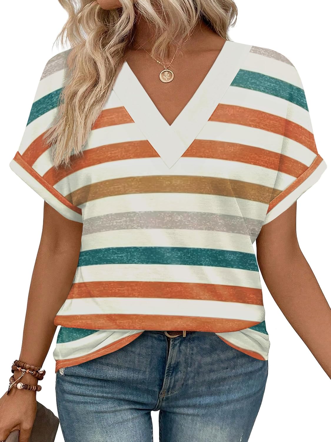 WIHOLL Womens Summer Tops Short Dolman Sleeve Shirts 2026 Fashion V Neck Outfits Clothes