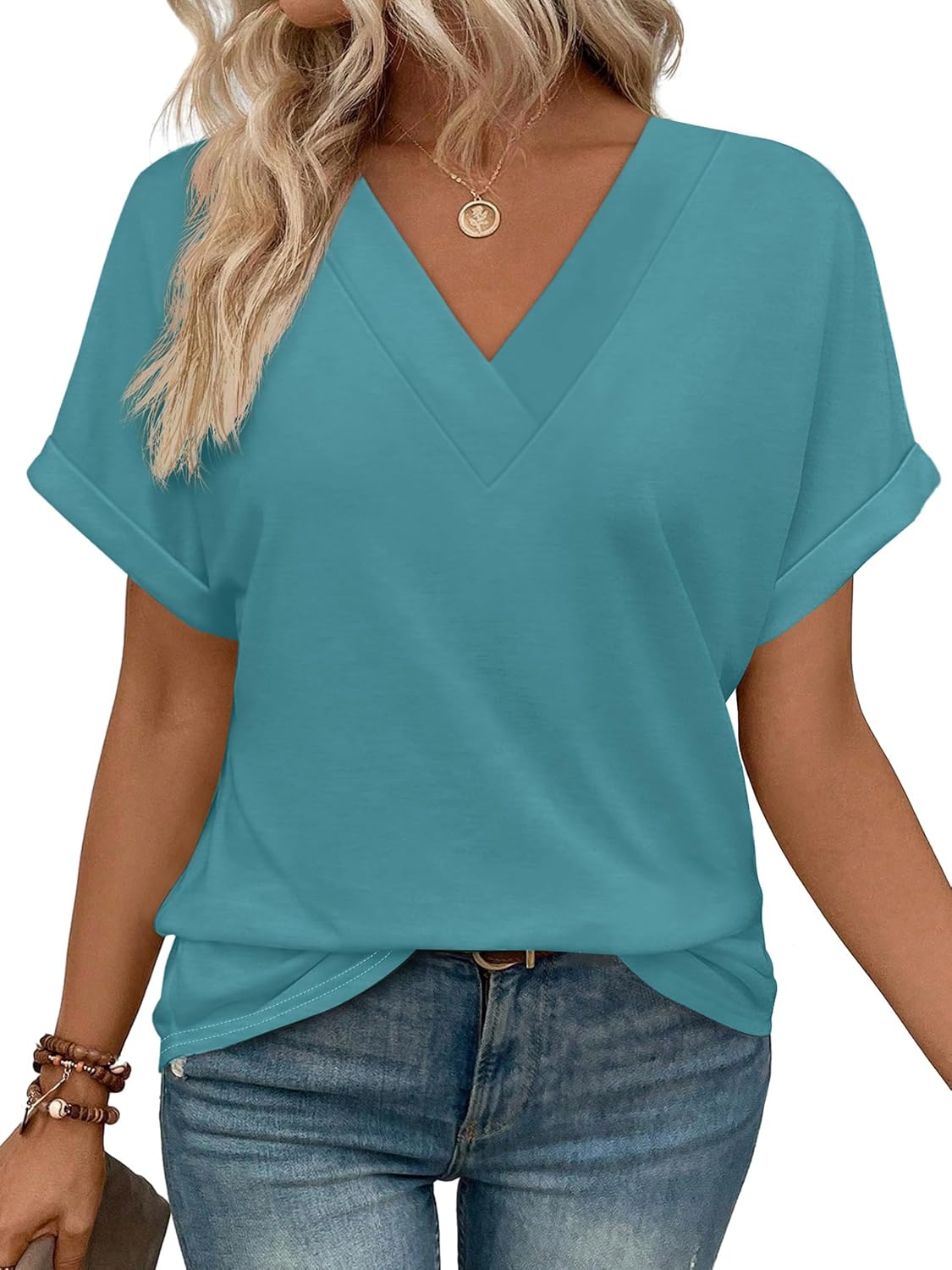 WIHOLL Womens Summer Tops Short Dolman Sleeve Shirts 2026 Fashion V Neck Outfits Clothes