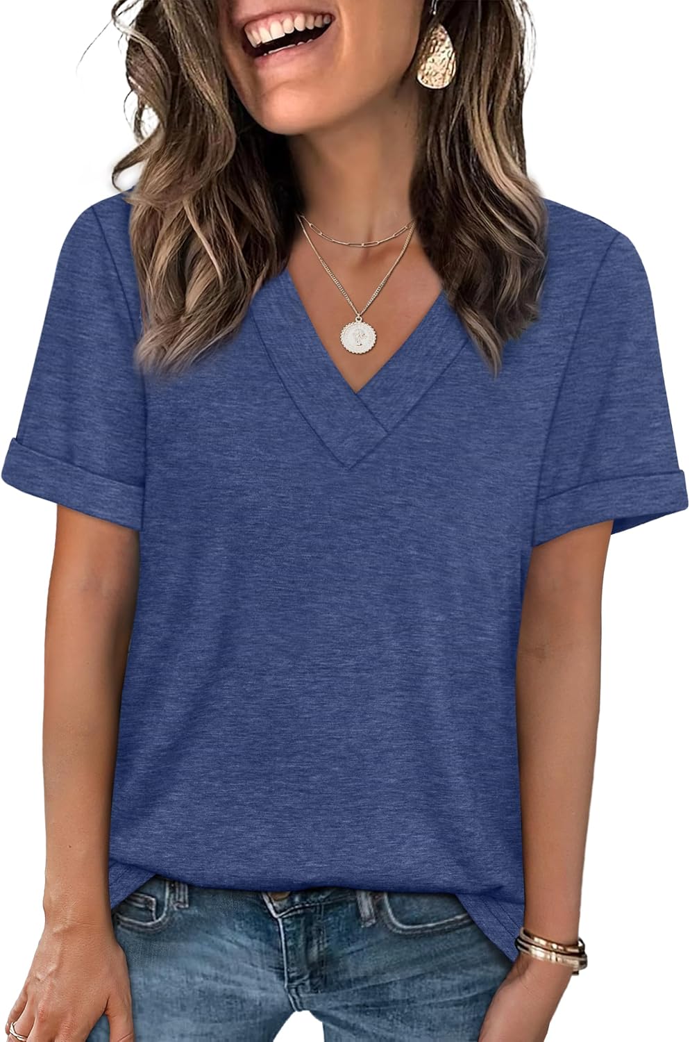 WIHOLL Womens Summer Tops Short Sleeve Basic Casual V Neck T Shirts Trendy Fashion 2026