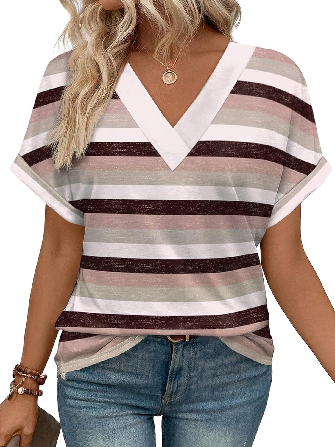 WIHOLL Womens Summer Tops Short Dolman Sleeve Shirts 2026 Fashion V Neck Outfits Clothes