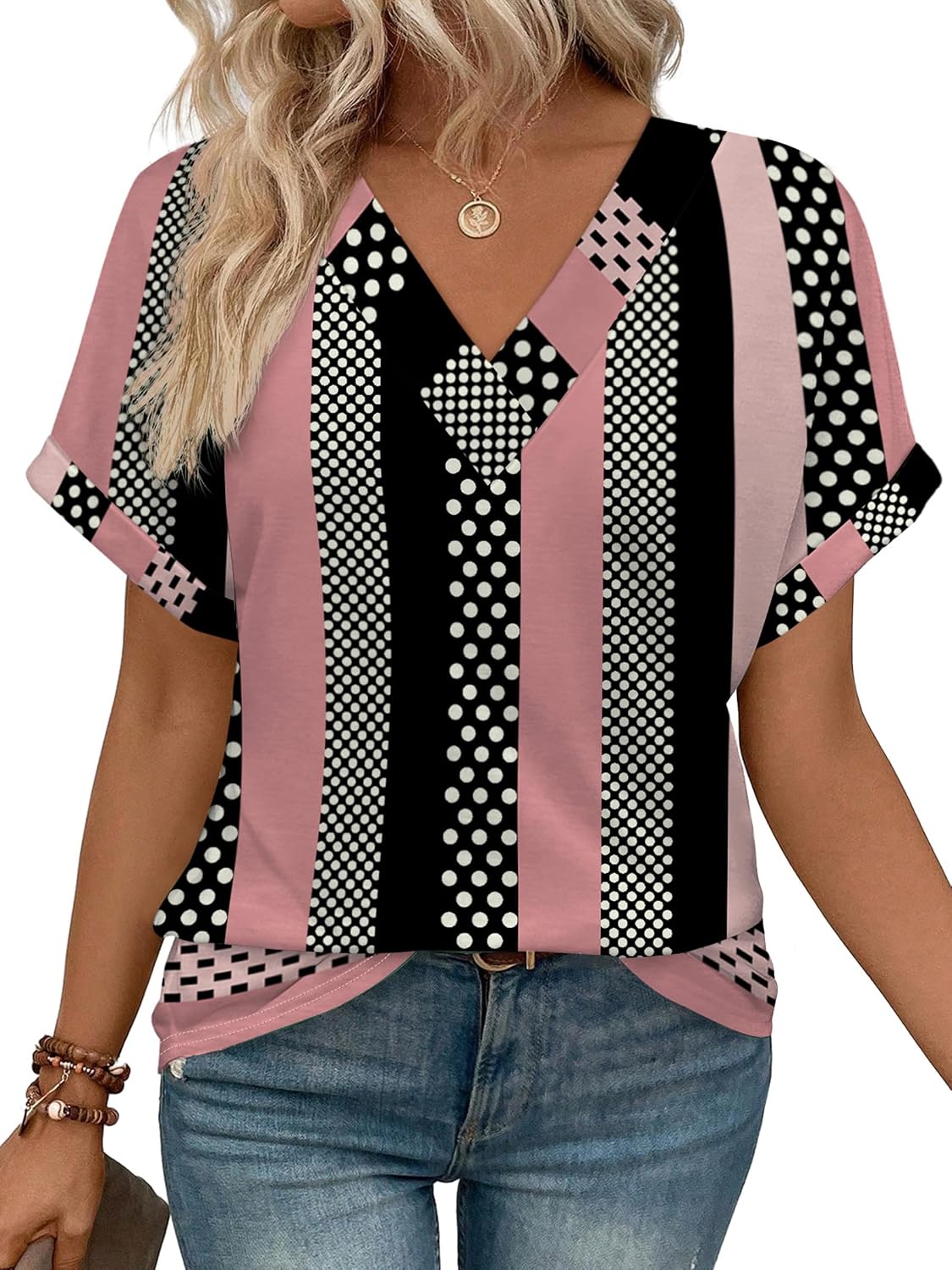 WIHOLL Womens Summer Tops Short Dolman Sleeve Shirts 2026 Fashion V Neck Outfits Clothes