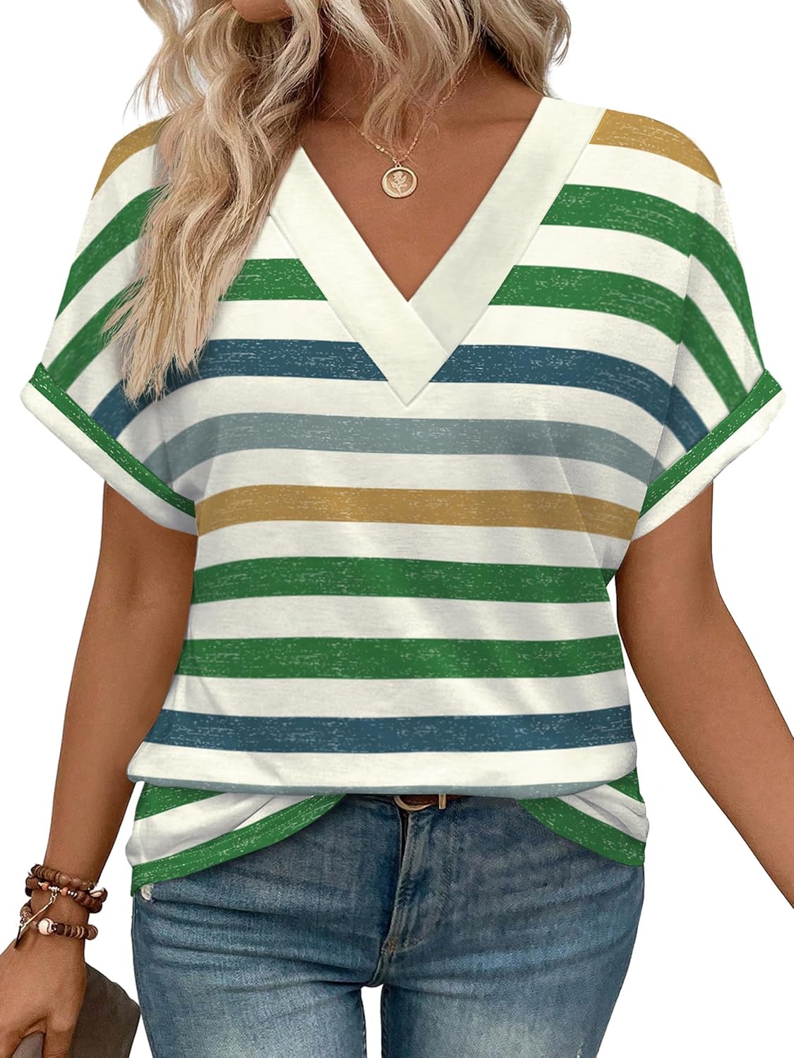 WIHOLL Womens Summer Tops Short Dolman Sleeve Shirts 2026 Fashion V Neck Outfits Clothes