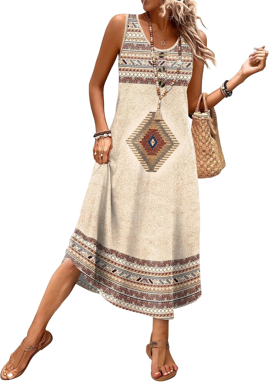WIHOLL Summer Dresses for Women 2026 Button Front Sleeveless Casual Midi Dress Beach Vacation Sundresses with Pockets