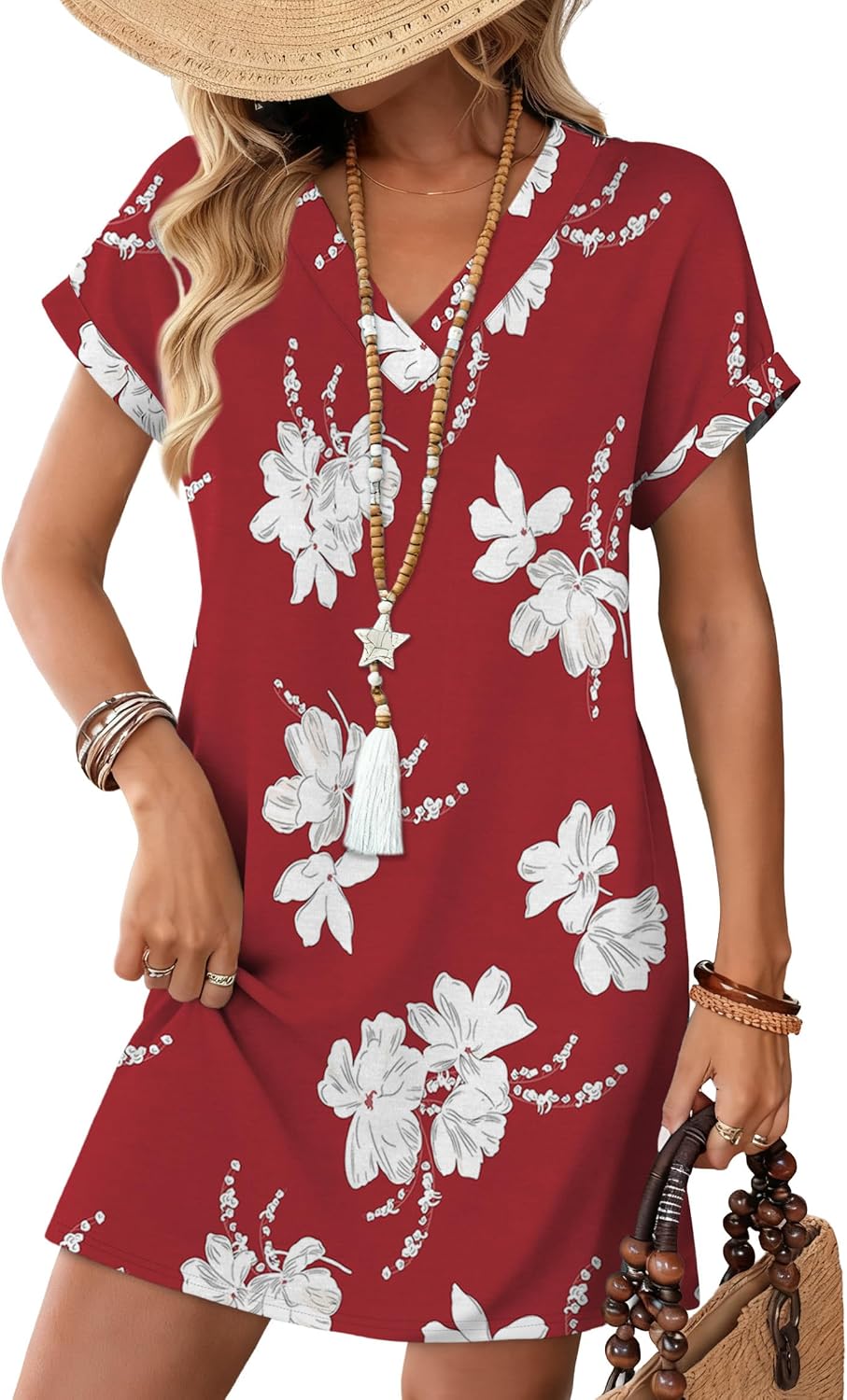 WIHOLL Summer Dresses for Women Casual Tshirt Dress Midi Dresses Fashion Beach Vacation Clothes