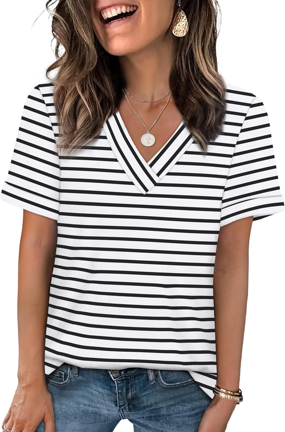 WIHOLL Womens Summer Tops Short Sleeve Basic Casual V Neck T Shirts Trendy Fashion 2026