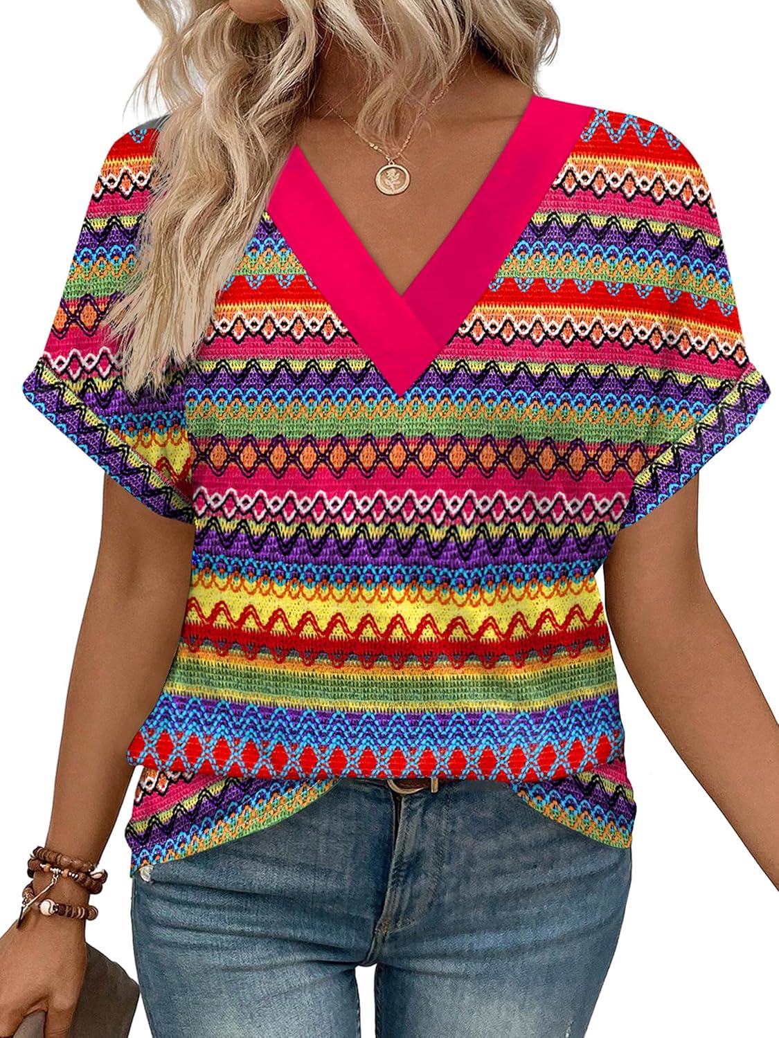 WIHOLL Womens Summer Tops Short Dolman Sleeve Shirts 2026 Fashion V Neck Outfits Clothes