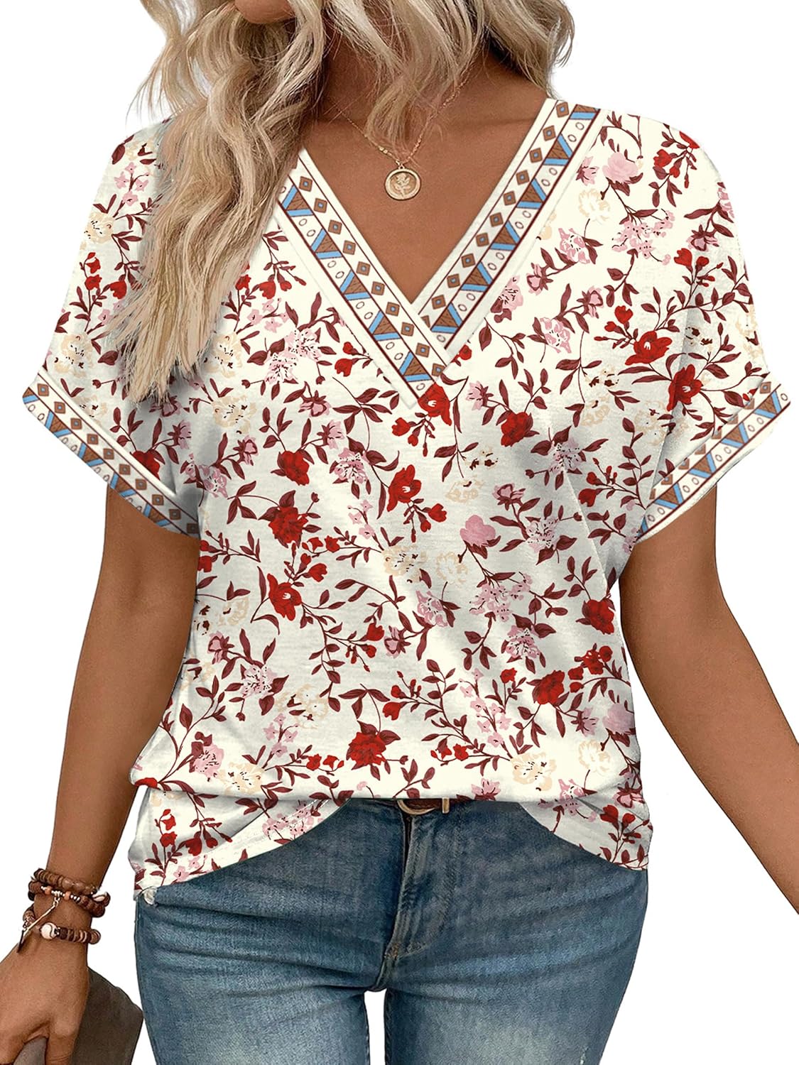 WIHOLL Womens Summer Tops Short Dolman Sleeve Shirts 2026 Fashion V Neck Outfits Clothes