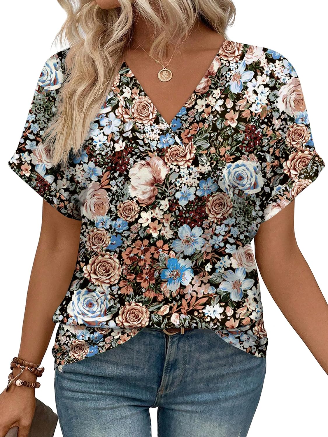 WIHOLL Womens Summer Tops Short Dolman Sleeve Shirts 2026 Fashion V Neck Outfits Clothes