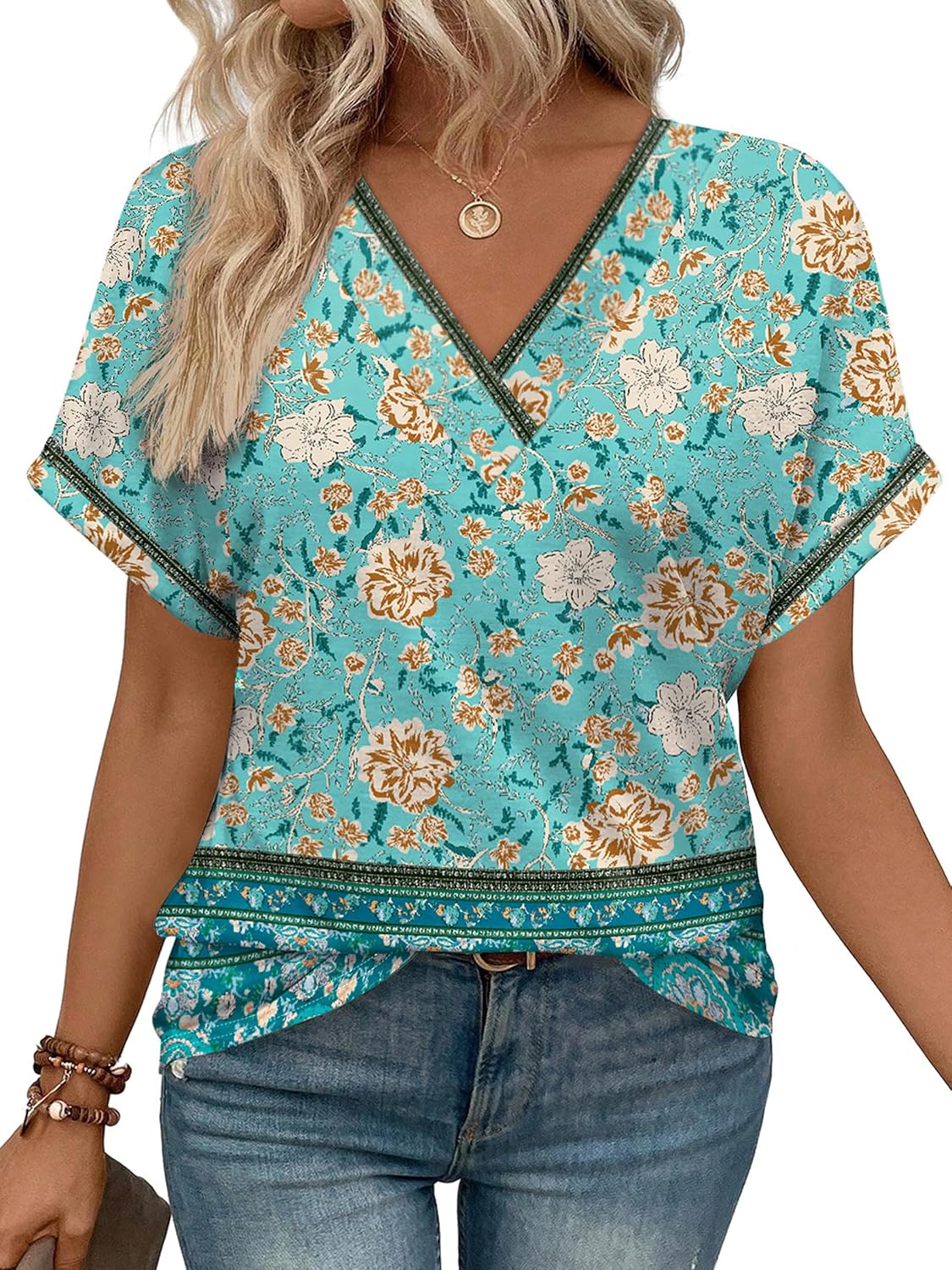 WIHOLL Womens Summer Tops Short Dolman Sleeve Shirts 2026 Fashion V Neck Outfits Clothes