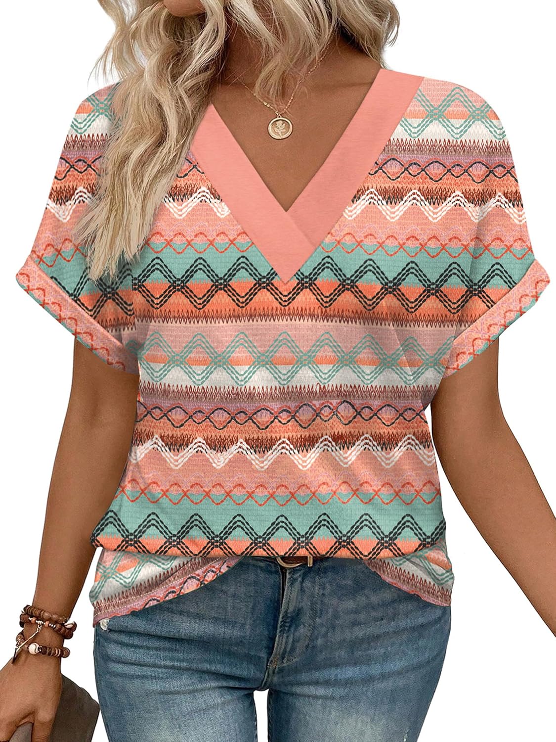 WIHOLL Womens Summer Tops Short Dolman Sleeve Shirts 2026 Fashion V Neck Outfits Clothes